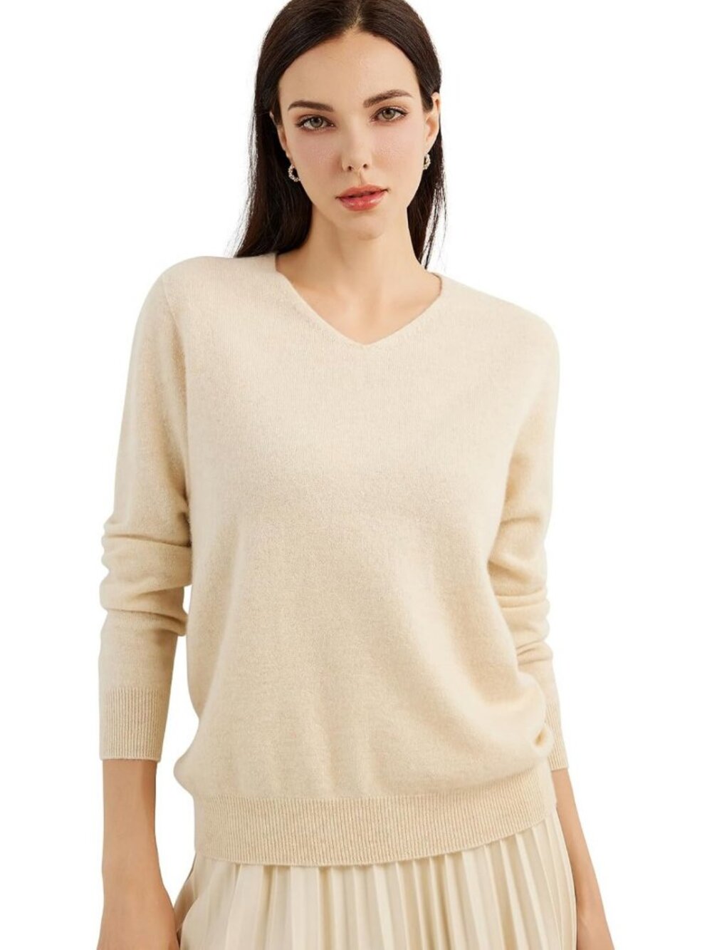 Cozy 100% Cashmere V-Neck Sweater for Women | Long Sleeve Knit Pullover